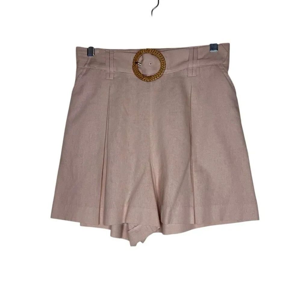 Sigrid Olsen Shorts Linen Blend Salmon Pink Belted Elastic Back Size 6 Preppy